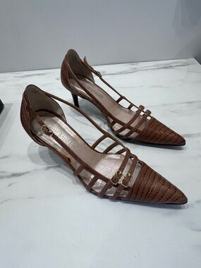 Colin Stewart cognac brown Pointed Toe Strappy Pumps